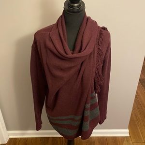 Cabi Burgundy and Gray Wrap Sweater